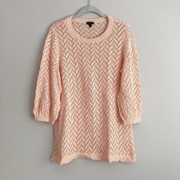 Talbots Womens Plus Open Knit 3/4 Sleeve Sweater Peach Size 1X Cotton Linen - Picture 1 of 7